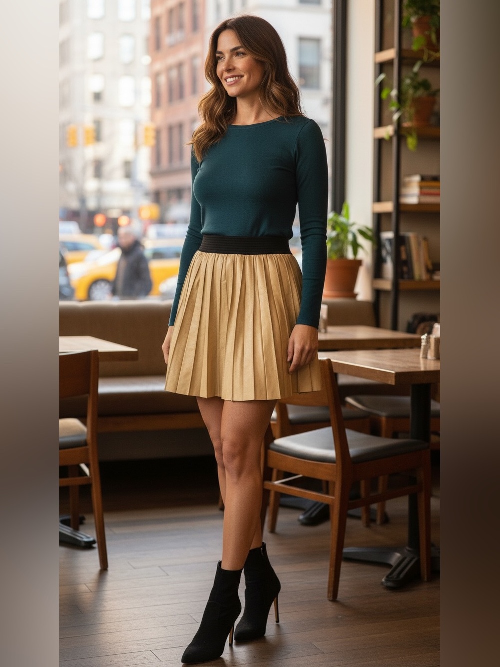 NWT-Parker, pleated, light, creamy tan,,faux leather, miniskirt -size medium